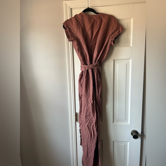 Not Perfect Linen Wrap Jumpsuit in Creamy Brown - Size Medium - Picture 2 of 4
